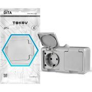 Розетка 2-м ОП Dita 16А IP54 250В с заземл. с крышкой сер. TOKOV ELECTRIC TKL-DT-R2Z-C06-IP54