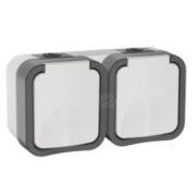 Розетка 2-м ОП TORS 16А IP55 TS222 горизонт. с заземл. с крышкой бел. IEK TS-R26-16-55-G-K41