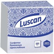 Салфетки однослойные бумажные 24x24 см, белые, Luscan 476872 (100 шт)